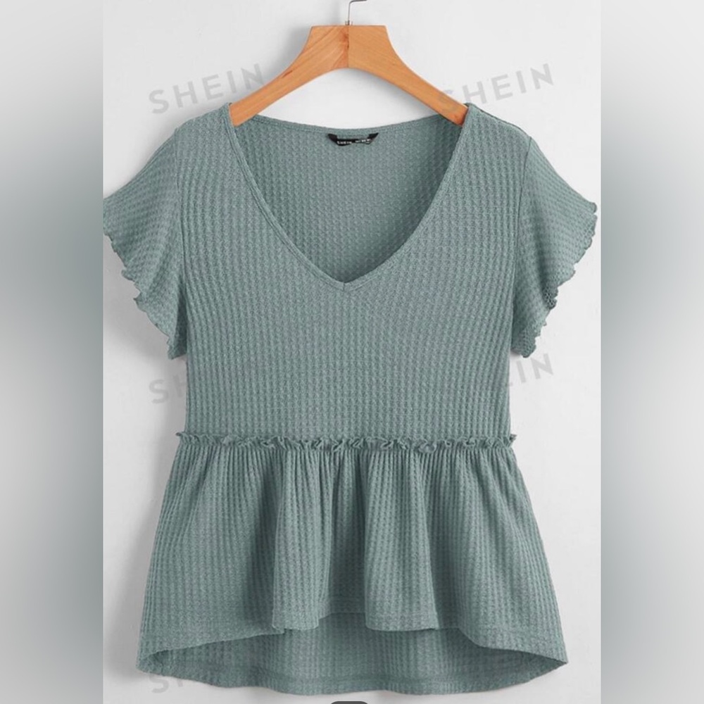 Teal Waffle Top